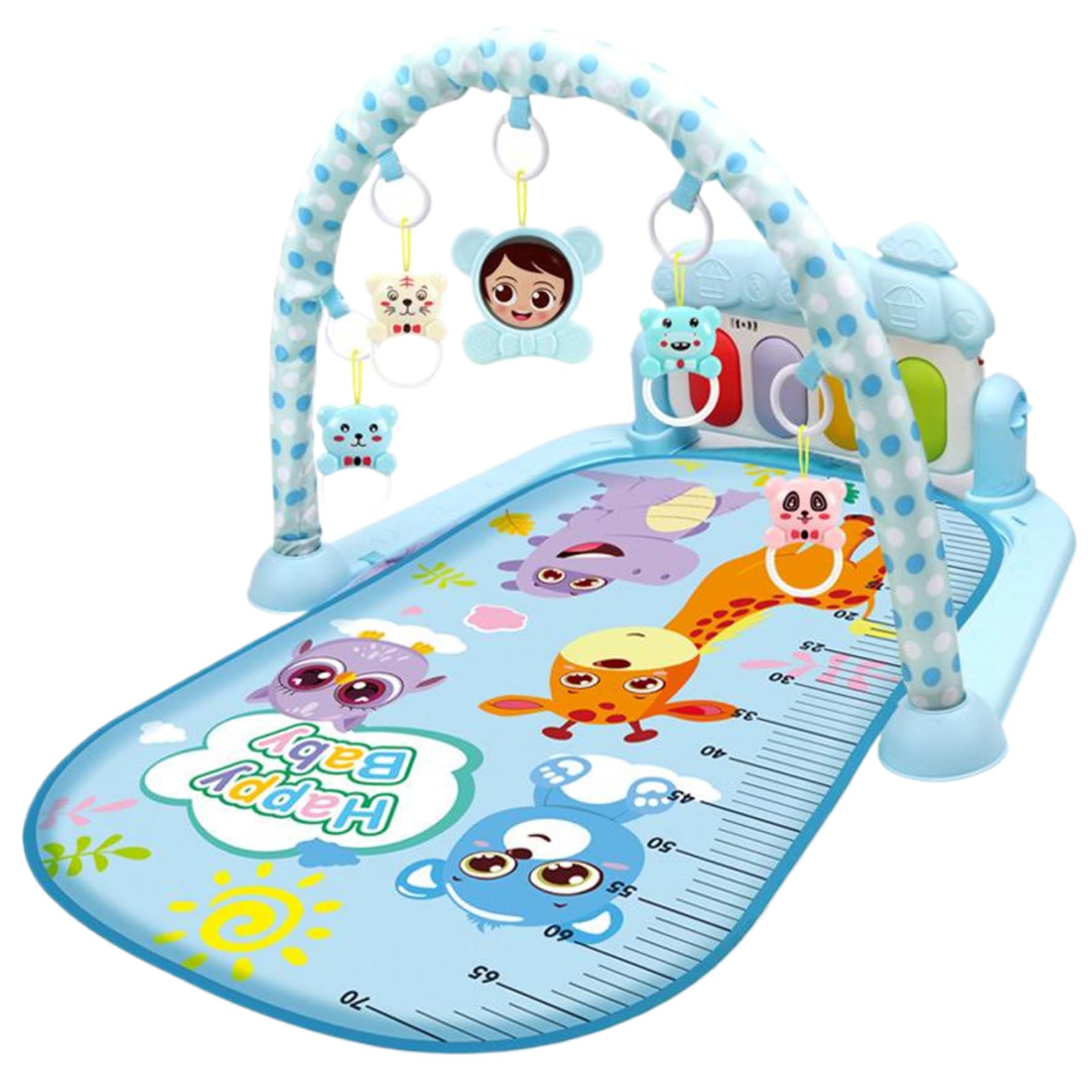 Baby Gym Play Mat, 76cm Cartoon Printed Infant Playmat with Sound, Lights & Hanging Rattles, Musical Activity Center for 0-12 Months Babies (Style 2) — view 8