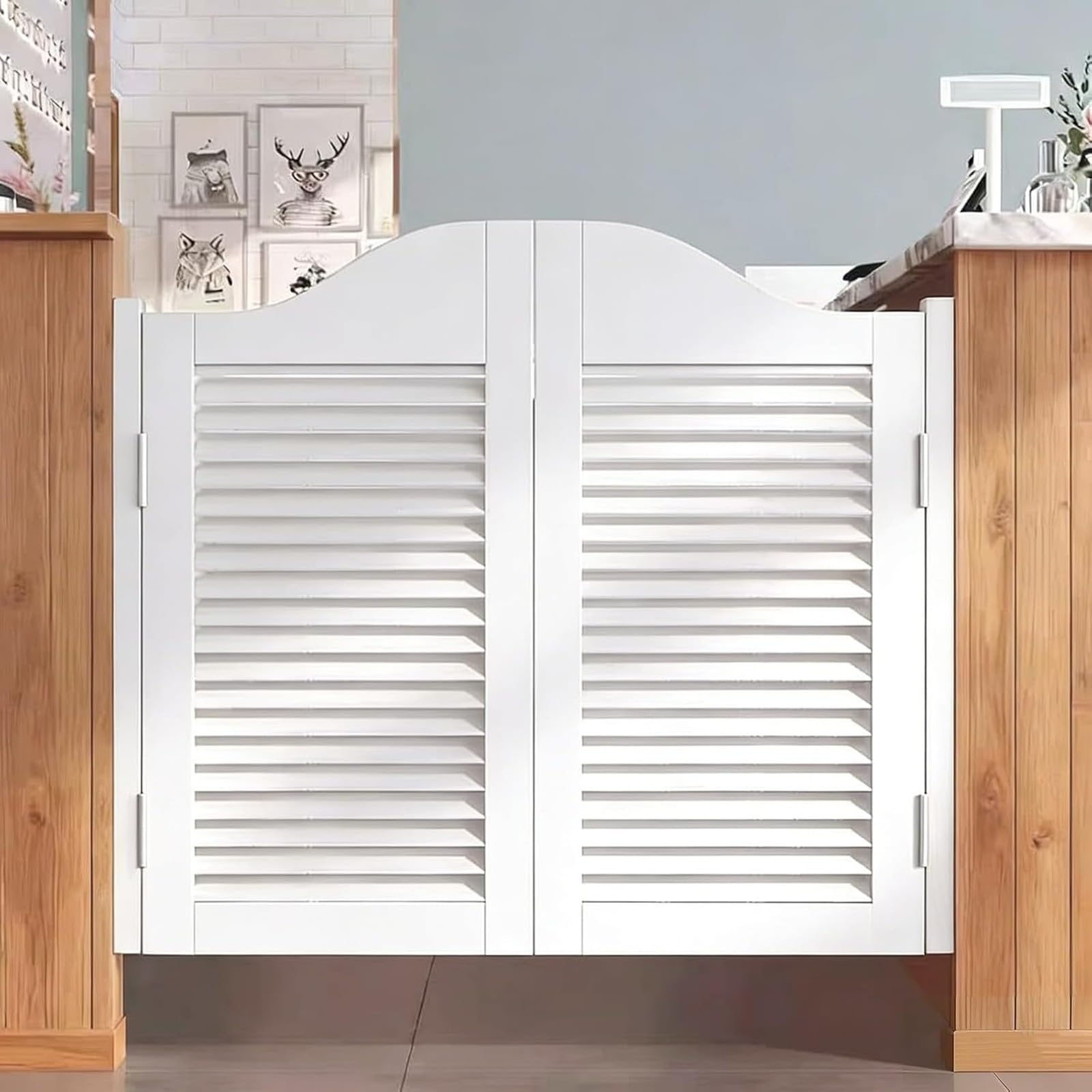 Porte Interne A Persiana In Legno Massello, Porta Stile Saloon, Western Da Cowboy, Divisorio Battente Con Chiusura Automatica - Design Mezza Staccionata(C,102x91cm/40x36in)
