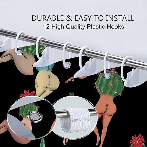 Miniatura 6 de Divertida cortina de ducha con diseño de cactus a tope, divertido y sexy, juego de cortinas de ducha de tela de los años 70S y 80S, juego de cortina