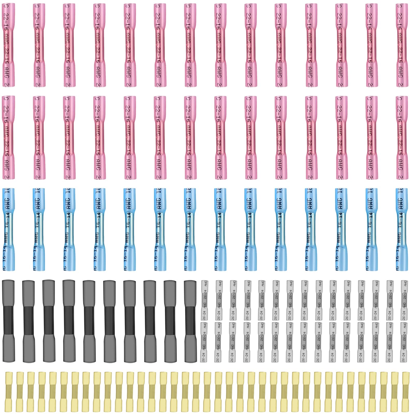 Lot De 120 Connecteurs à Sertir Avec Gaine Thermorétractable - Double Paroi étanche - Pour Câbles 26-10 AWG - 5