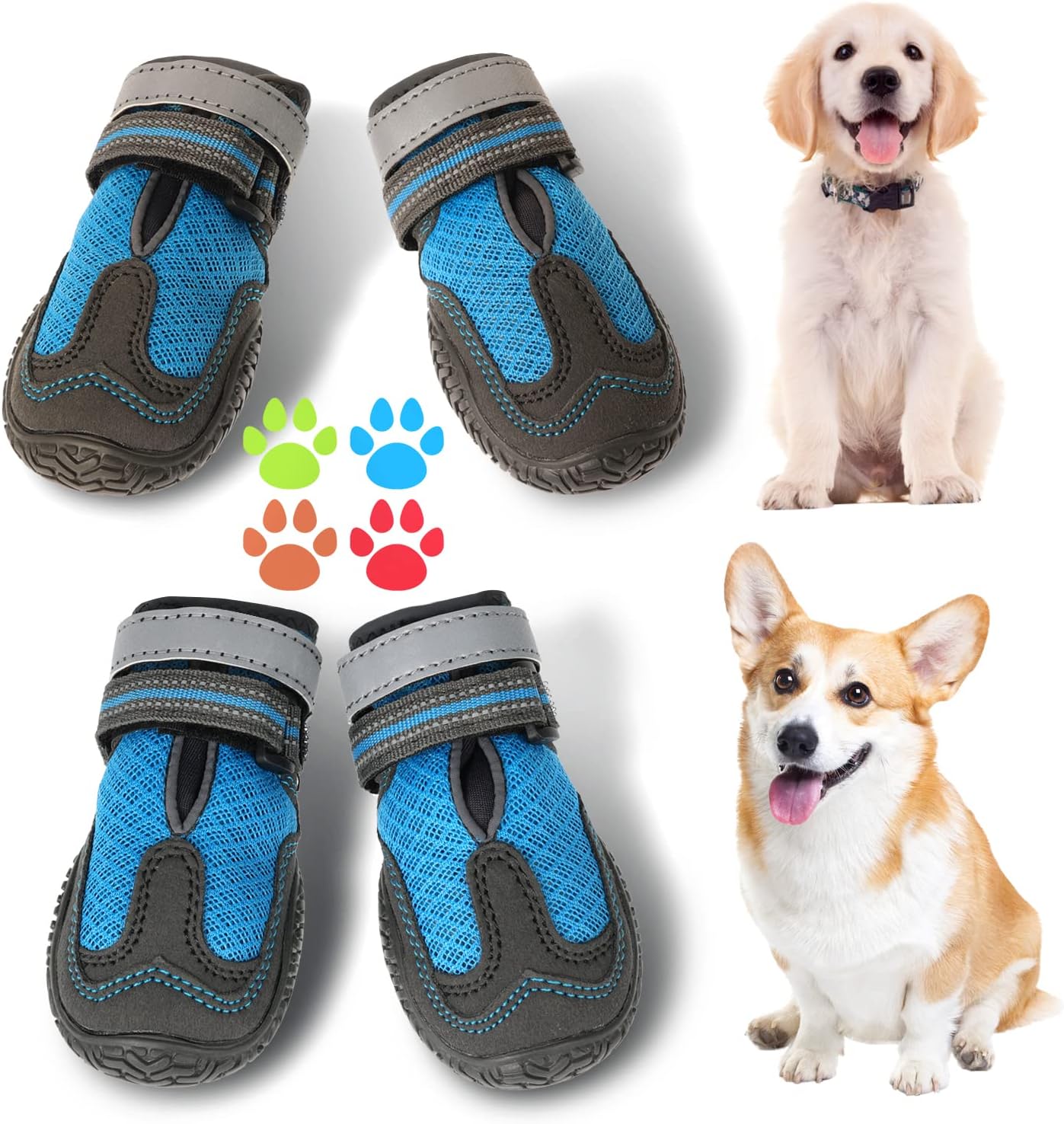Lyneun Dog Boots Paw Protector, Reflective Straps AntiSlip Dog Shoes
