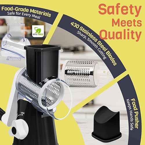 Miniatura 7 de Rallador giratorio de queso, manivela de mano, trituradora de 3 cuchillas, rallador de queso para cocina, herramienta de cocina multifuncional para