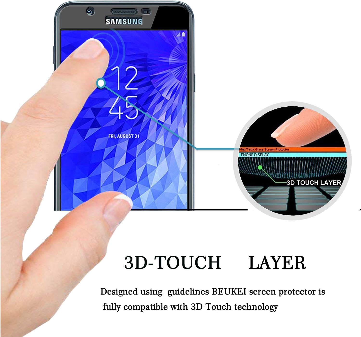 beukei (2 Pack) for Samsung Galaxy (J7 2018) and (j7 Crown) Screen Protector Tempered Glass,Full Screen Coverage, Anti Scratch, Bubble Free