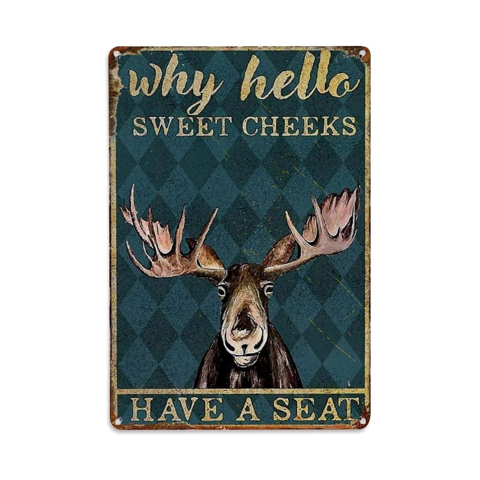 Jdfenggu Vintage Moose On Diamond Pattern Background Retro Metal Tin Sign, Metal Poster For Bar, Home, Man Cave, Kitchen, Laundry Room Art Decor 8X12 Inch