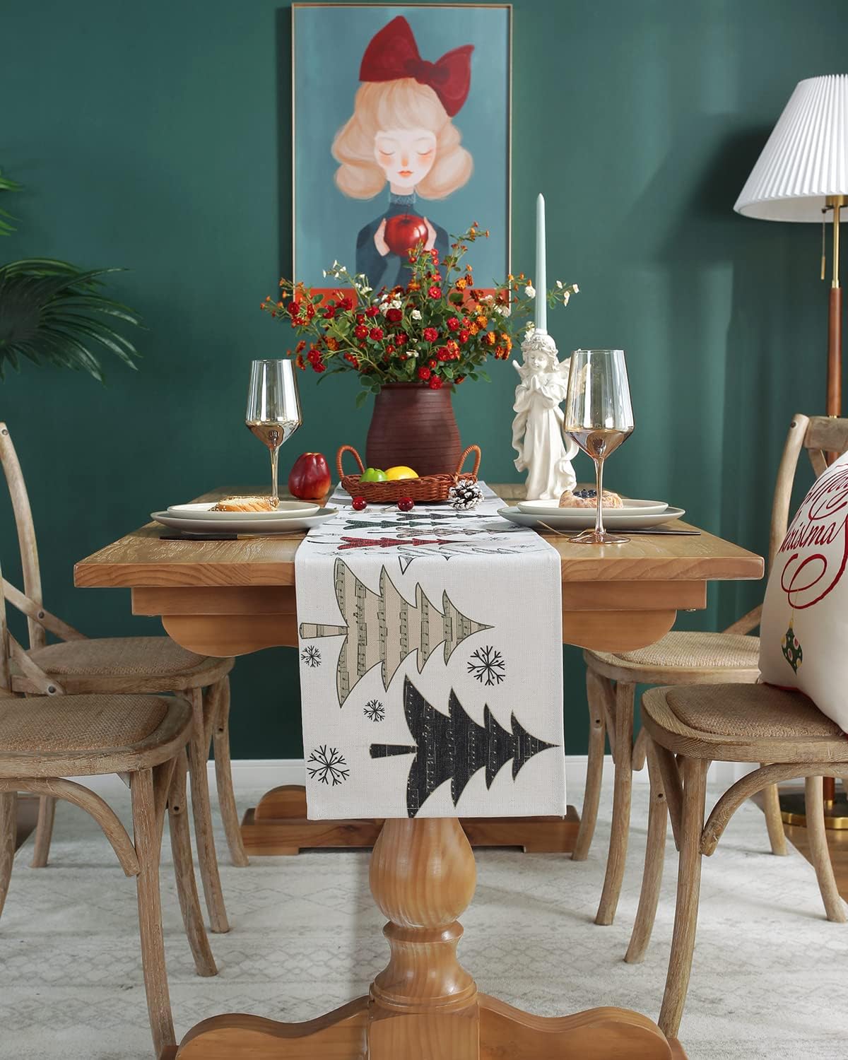 Christmas Table Runner 72 Inches Long Christmas Trees Merry Xmas Table Runner for Christmas Decoration Seasonal Winter Holiday Family Dinner Christmas Table Decoration 13 x 72 Inch