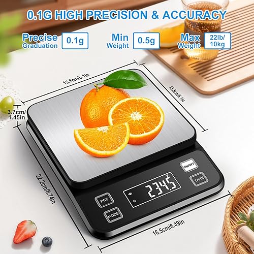 Miniatura 3 de Diyife - Báscula de cocina impermeable IPX67 de 22 libras con alta precisión de 0.00 oz0.001 onzas, báscula grande de acero inoxidable para