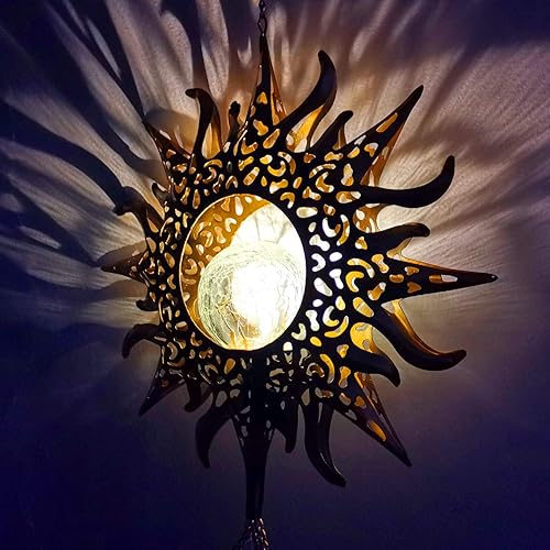 Miniatura 9 de Campanillas de viento solares de luna, decoración para el aire libre, bola de vidrio agrietada, conmemorativas, luz para patio, césped, jardinería,