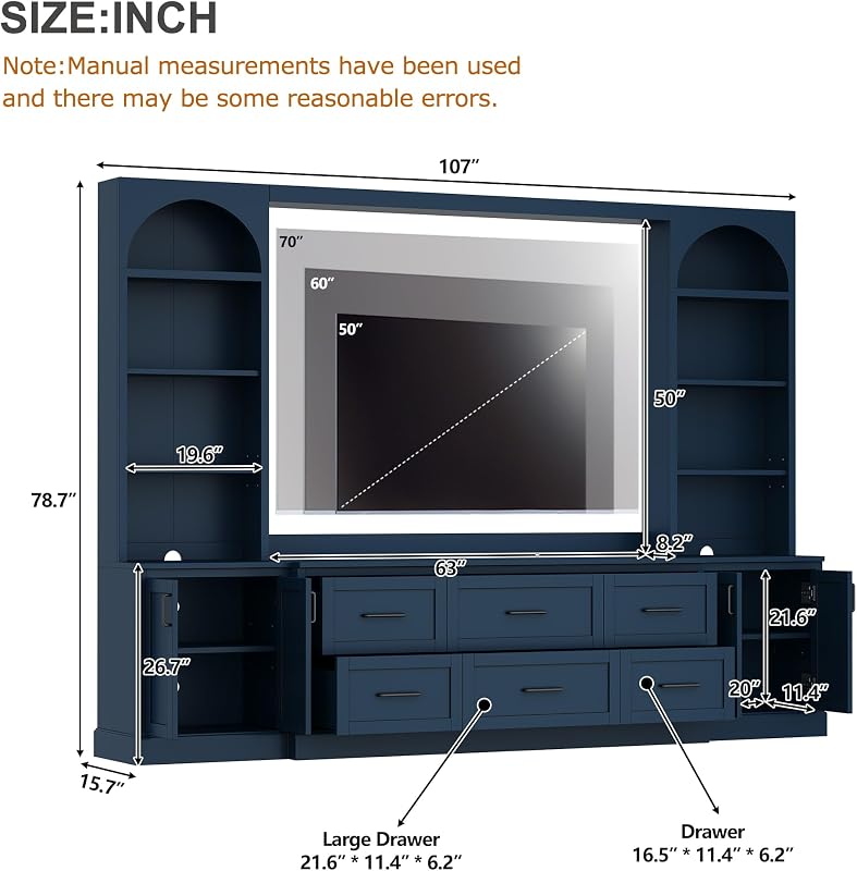 LUMISOL 4-Piece Entertainment Center Wall Unit for TVs up to 70", Blue image 2