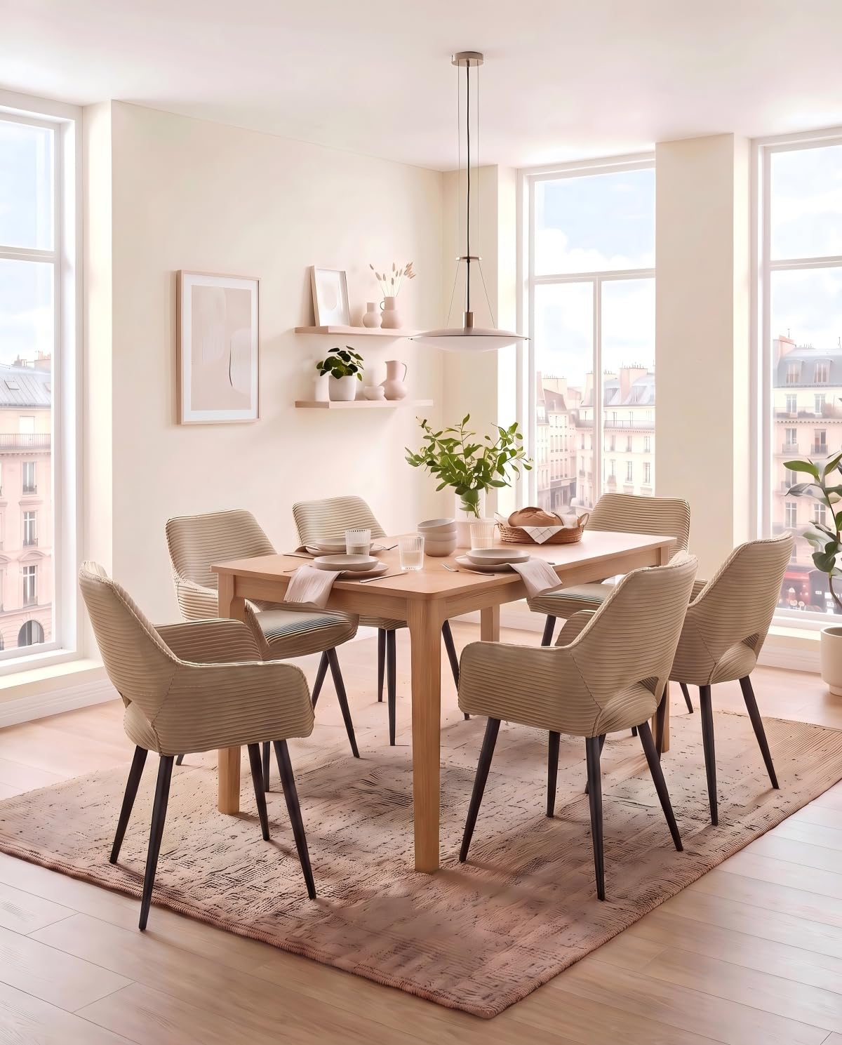 JIJIAN Cord Esszimmerstühle 2er Set mit Armlehnen, Khaki | Stühle Esszimmer, Armlehnstuhl, Wohnzimmer Stühle, Polsterstühle, Ideal für Esszimmer und Küche