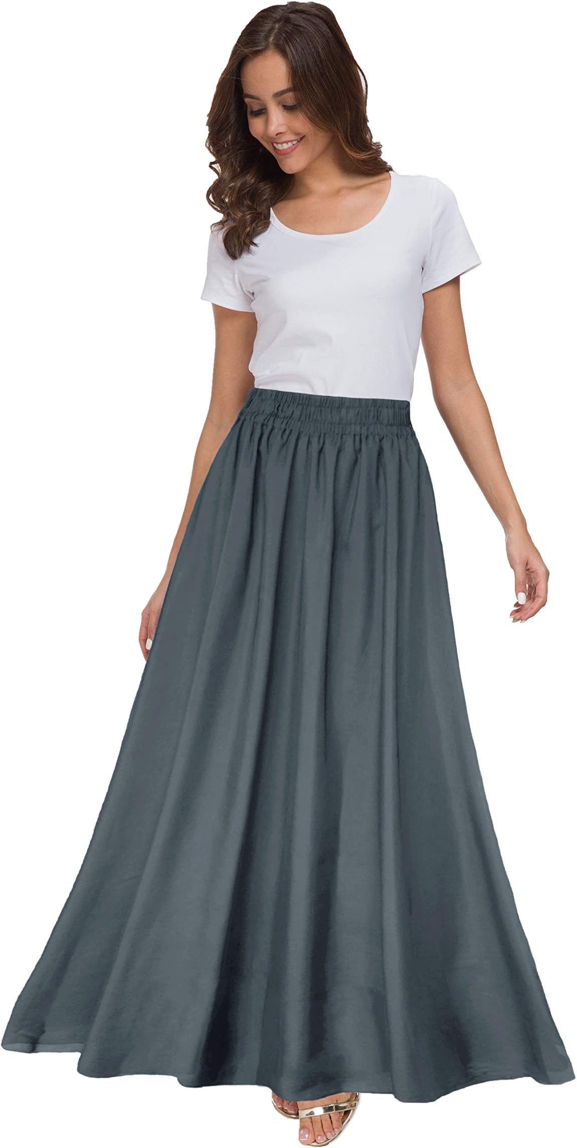 Sinono Womens Chiffon Retro Maxi Skirt Vintage Ankle-Length Skirts