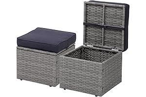 Premium Blue/Gray 16.5" Outdoor Patio Ottomans with Cushions