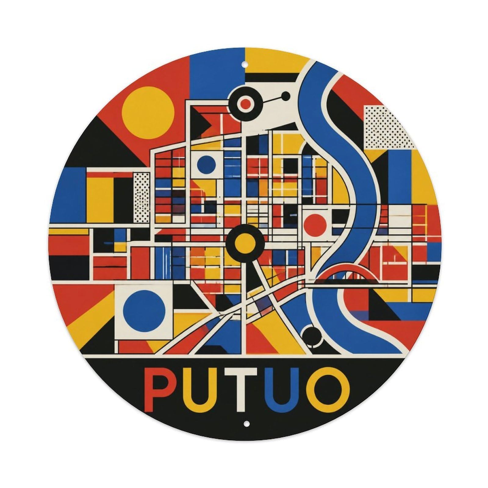 Okngb Style Shanghai Putuo District Monochrome Map Street Detail Metal Tin Sign Plaque Wall Decor For Cafe, Man Cave, Club Bar, Office, Home Garden Round Metal Poster 8X8inch