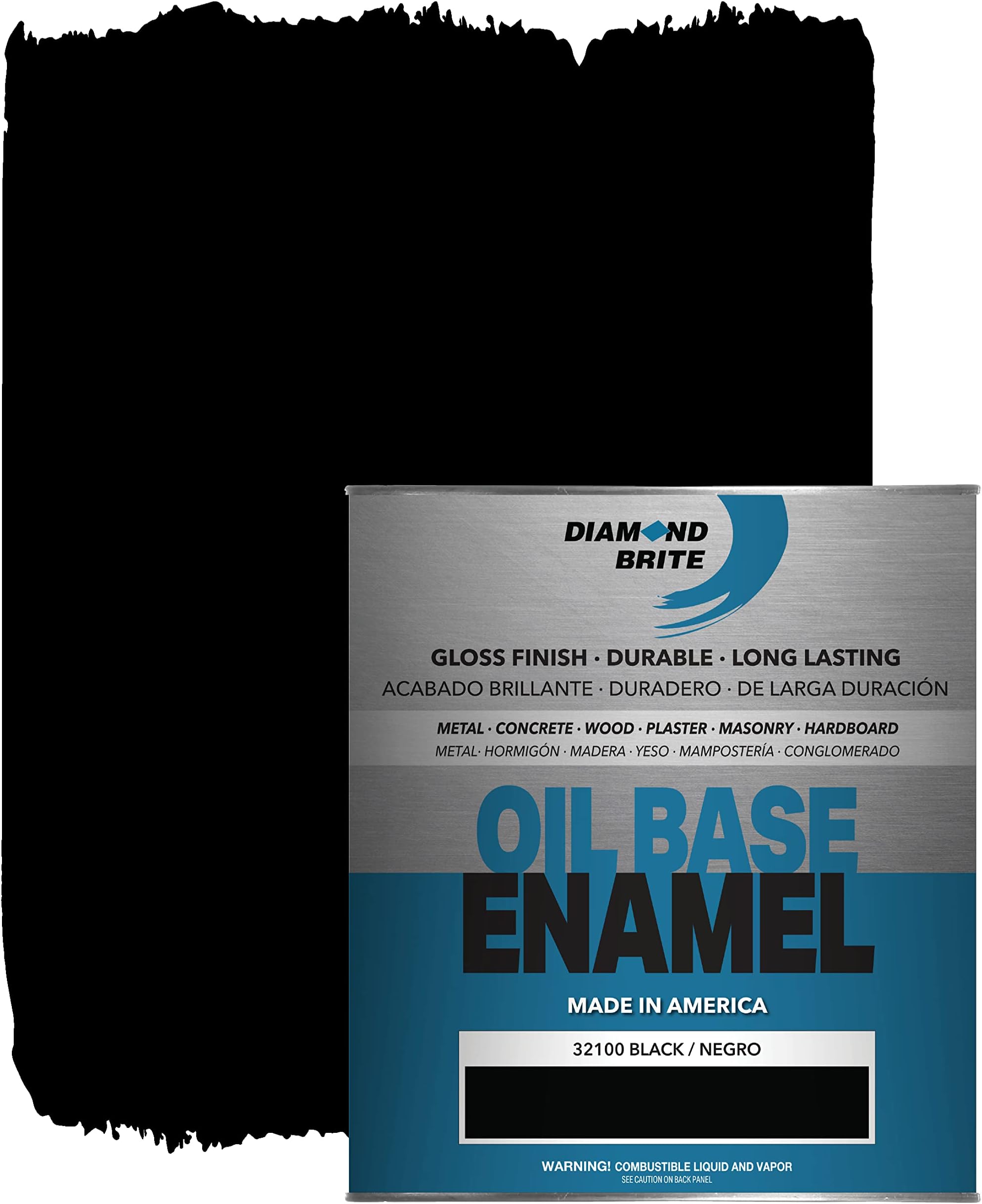 Diamond Brite Paint Oil-Based Enamel Paint 32100-2, High-Hiding Gloss Finish, Interior/Exterior Durable Coating, Multi-Surface Use (Metal, Wood, Masonry), Black, 1 Quart (32 fl oz)