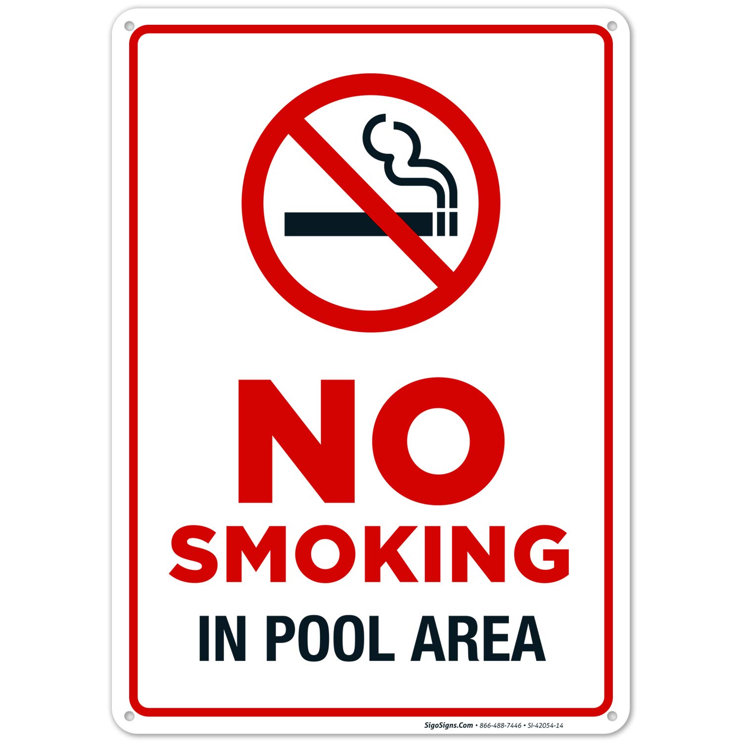 Pool Rules Sign, No Smoking in Pool Area Sign, 10x14 Inches, 55 mil Thick HDPS (high Density polystyrene), Made in USA