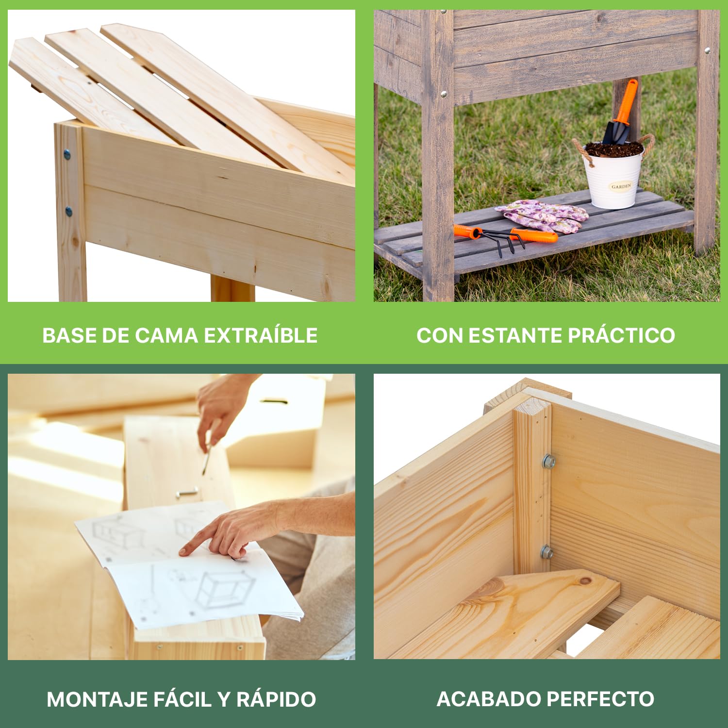 ITA Jardinera Elevada 80x37x78 cm de Madera Marrón - Huerto Urbano con sólida repisa Jardín, Terraza, Balcón - Calidad Directa del Fabricante