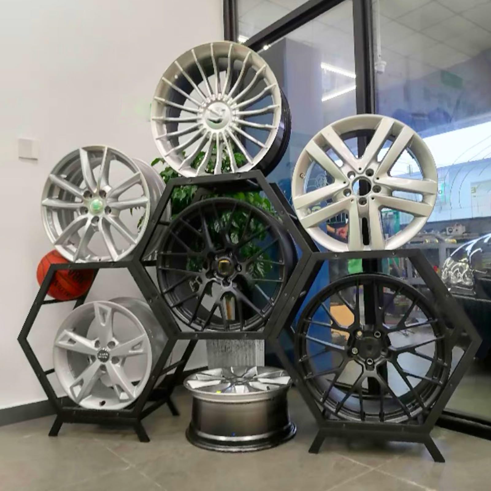 CGCSYZ Garage Shop Decor Tire Rim Display Rack, Stackable Steel Car Wheel Hub/Tyre Organizer Stand, Workshop Multi Tire Rack Hub Stands (Style 1)