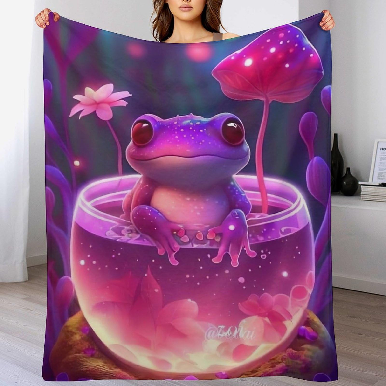 Couverture chaude en flannel motif grenouille pour lit de 150×200cm en toutes saisons