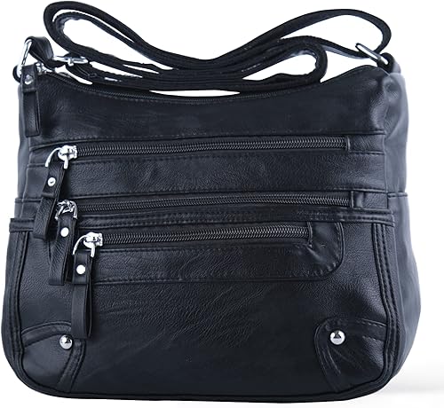 ELDA Monederos cruzados de 10 bolsillos para mujer, bolsos de bolsillo medianos, ligeros, bolso de hombro con múltiples bolsillos Negro,Plata