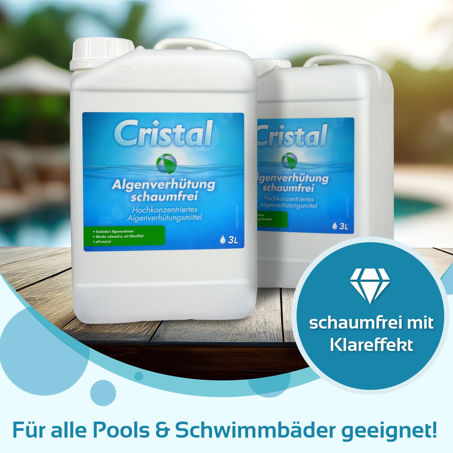 Cristal Algenverhütung SCHAUMFREI - Verhindert Algenwachstum im Poolwasser und hilft Trübstoffe zu entfernen - Geeignet für alle Pools & Schwimmbäder von 1000 bis 80000 Liter - pH-neutral (6 Liter)