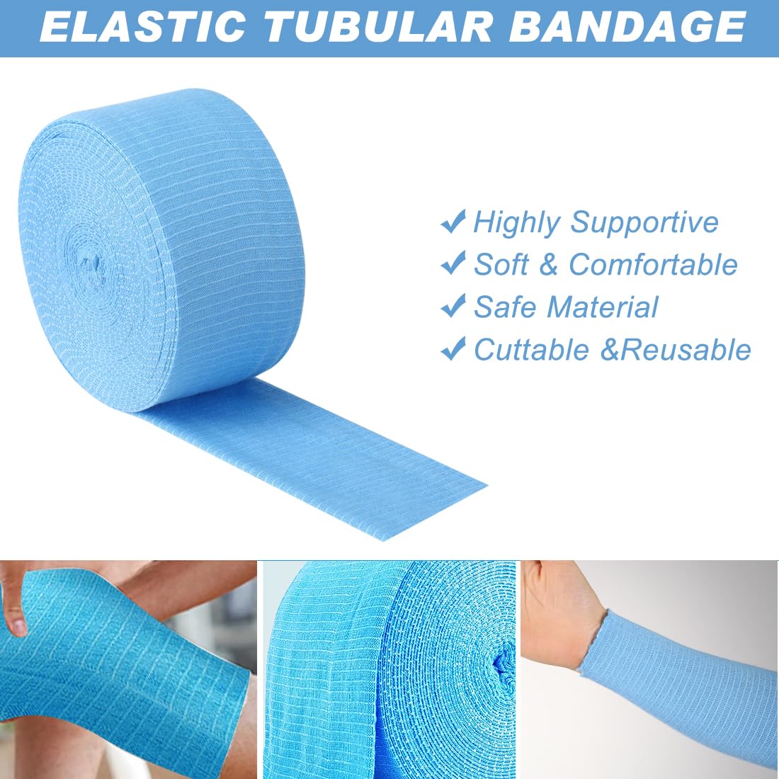 Tubular Bandage Cotton Support Size D Tubigrip Elasticated Stockinette, Washable Elastic Compression Bandages for Arm, Knees, Legs(3’’X8.75yd)