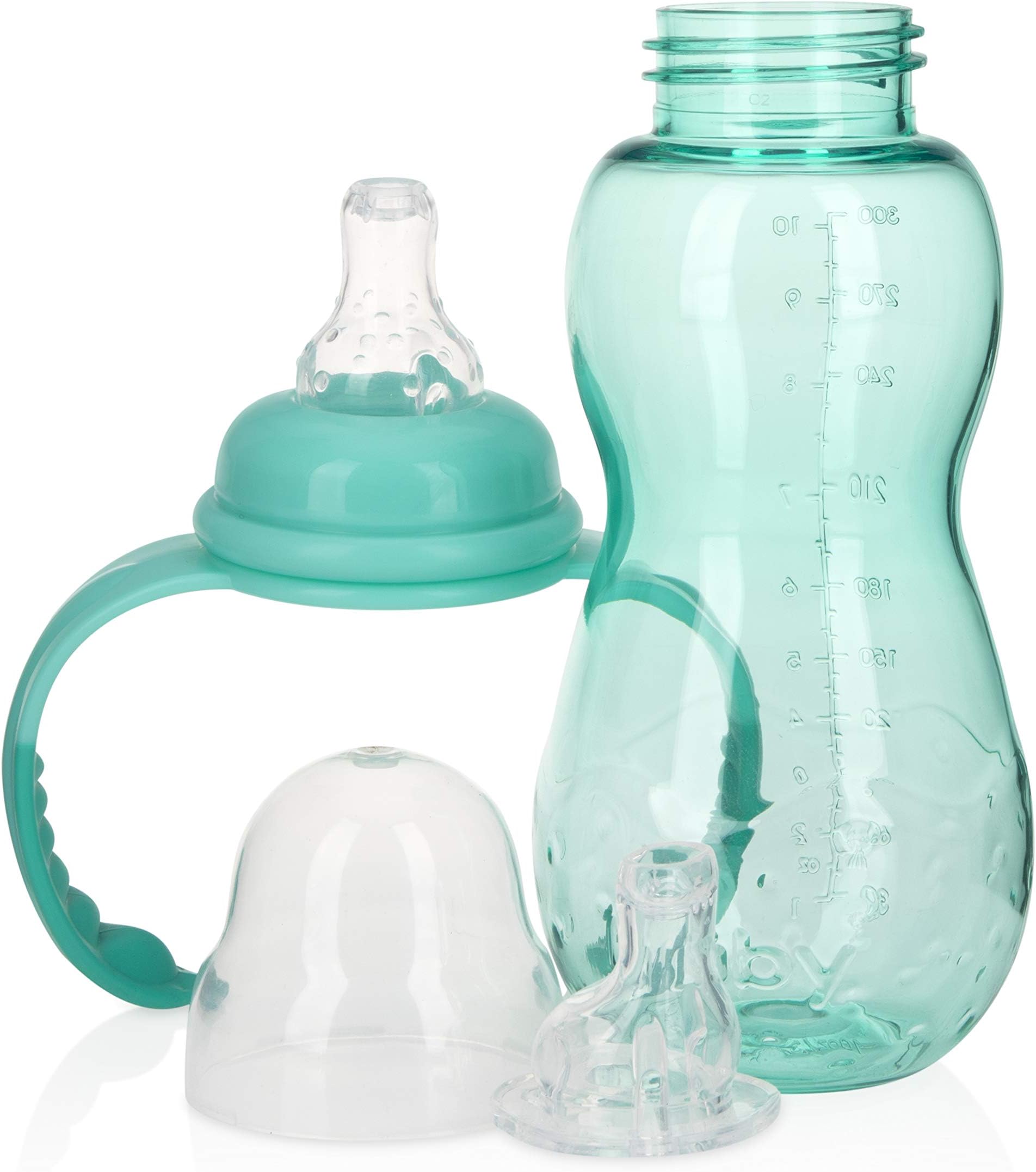 Nuby New 3 Stage Ultra Durable Tritan Grow with Me No-Spill Bottle to Cup, 10 Oz, Teal