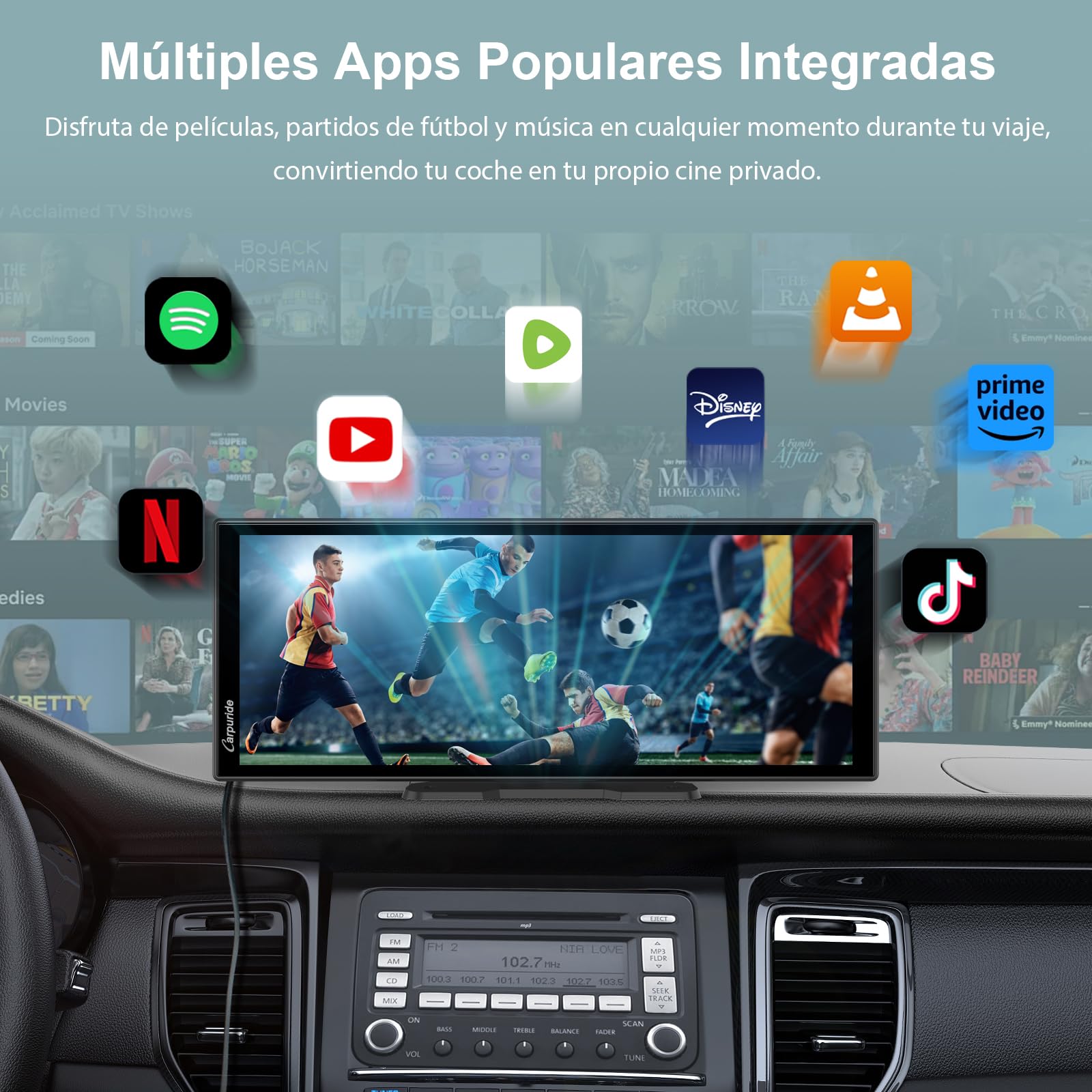Carpuride W125P CarPlay Pantalla con Net-flix YouTube, Inalámbrico Carplay y Android Auto, 11,26" HD Táctil Pantalla con Cámara Reversa, Android OS, Pantalla Dividida, OTA, Navegación/Siri, BT/FM/AUX.