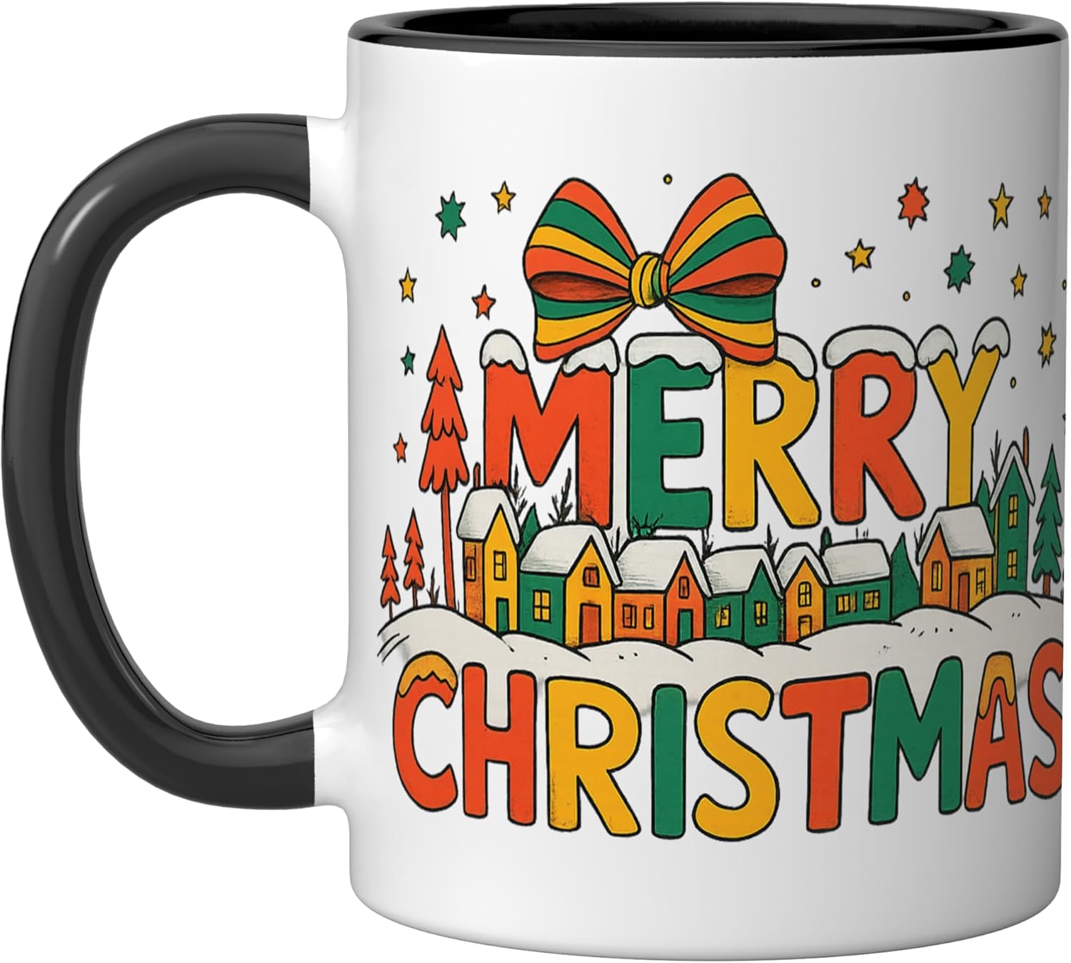 Christmas Coffee Mug, Holiday Coffee Mug MERRY CHRISTMAS Ceramic Mug, Black/White