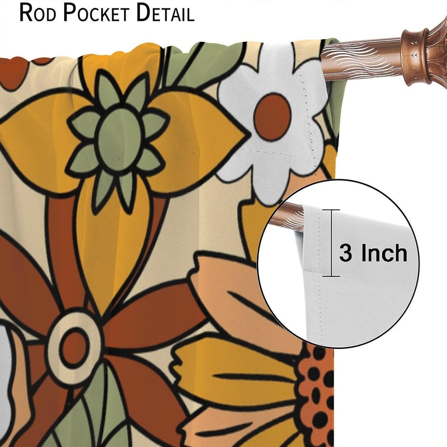 Mid Century 70s Retro Floral Curtains Vintage Elegance Sunflower Blackout Window Drapes for Bedroom Living Room Kitchen Cafe Decor （W21xL45 Inch） x2 Panels
