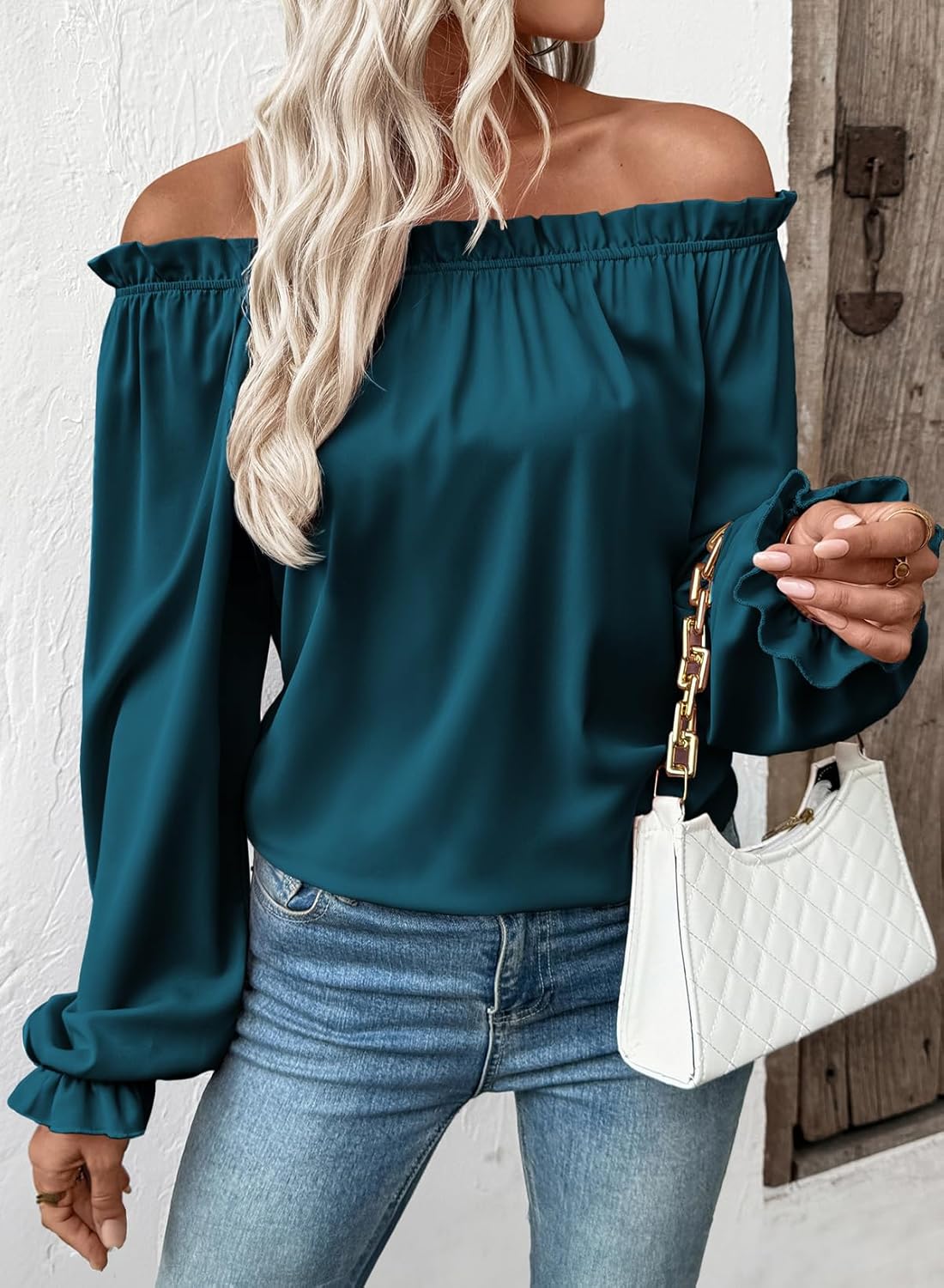 EVALESS Womens Tops Off The Shoulder Blouses for Women Dressy Casual Cute Puff Sleeve T Shirts Fashion 2026 - Image 2