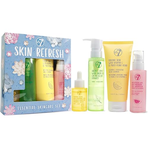 W7 Skin Refresh Skincare Set | Face Cleanser, Toner, Serum & Moisturizer | Hydrating & Glow Boosting Routine | Full Size, Long Lasting Products to Use at Home