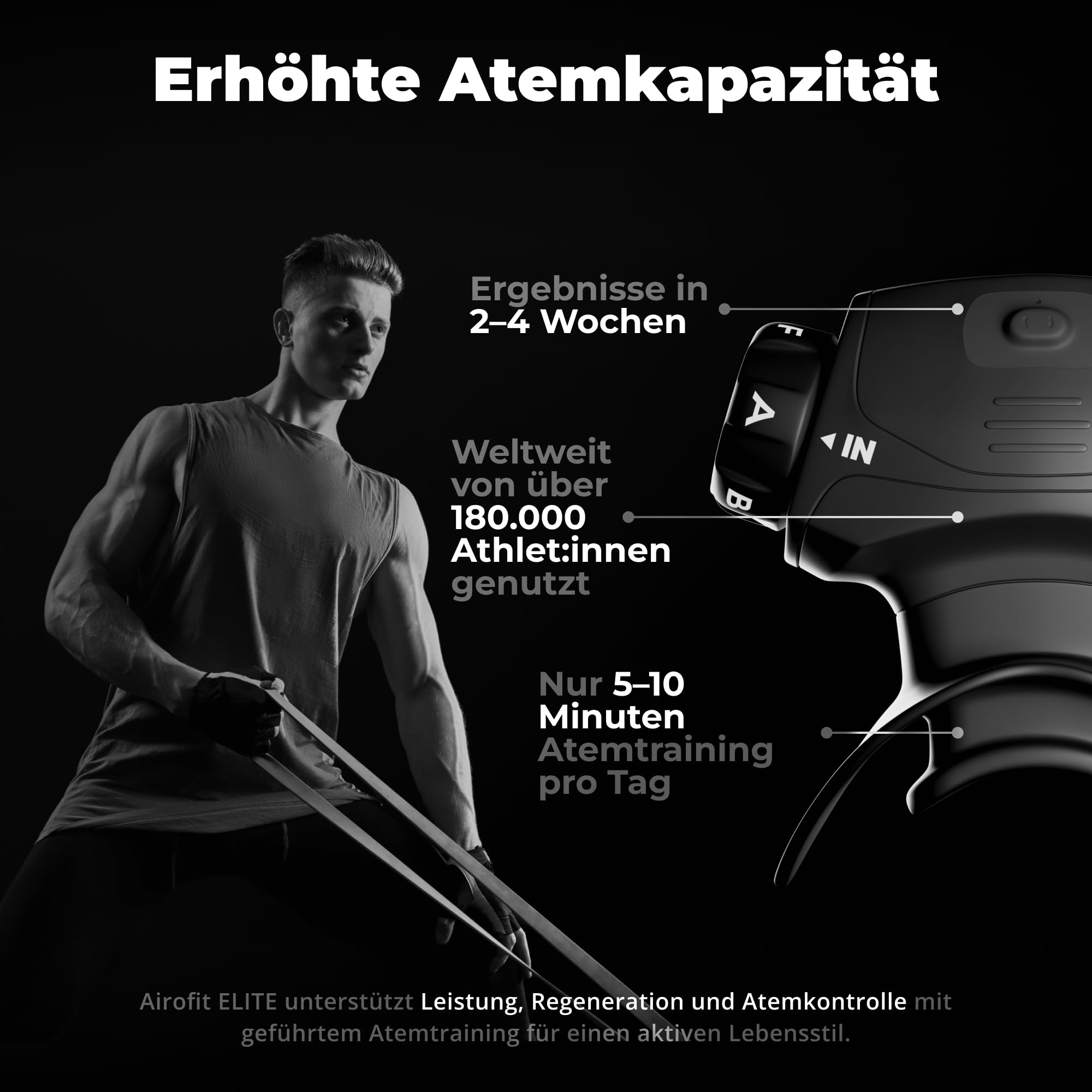 Airofit Elite Atemtrainer – Einstellbarer Widerstand fürs Training | Tragbar; Widerstandsräder; App-geführtes Atemtraining; für Zuhause, Fitnessstudio und Reisen