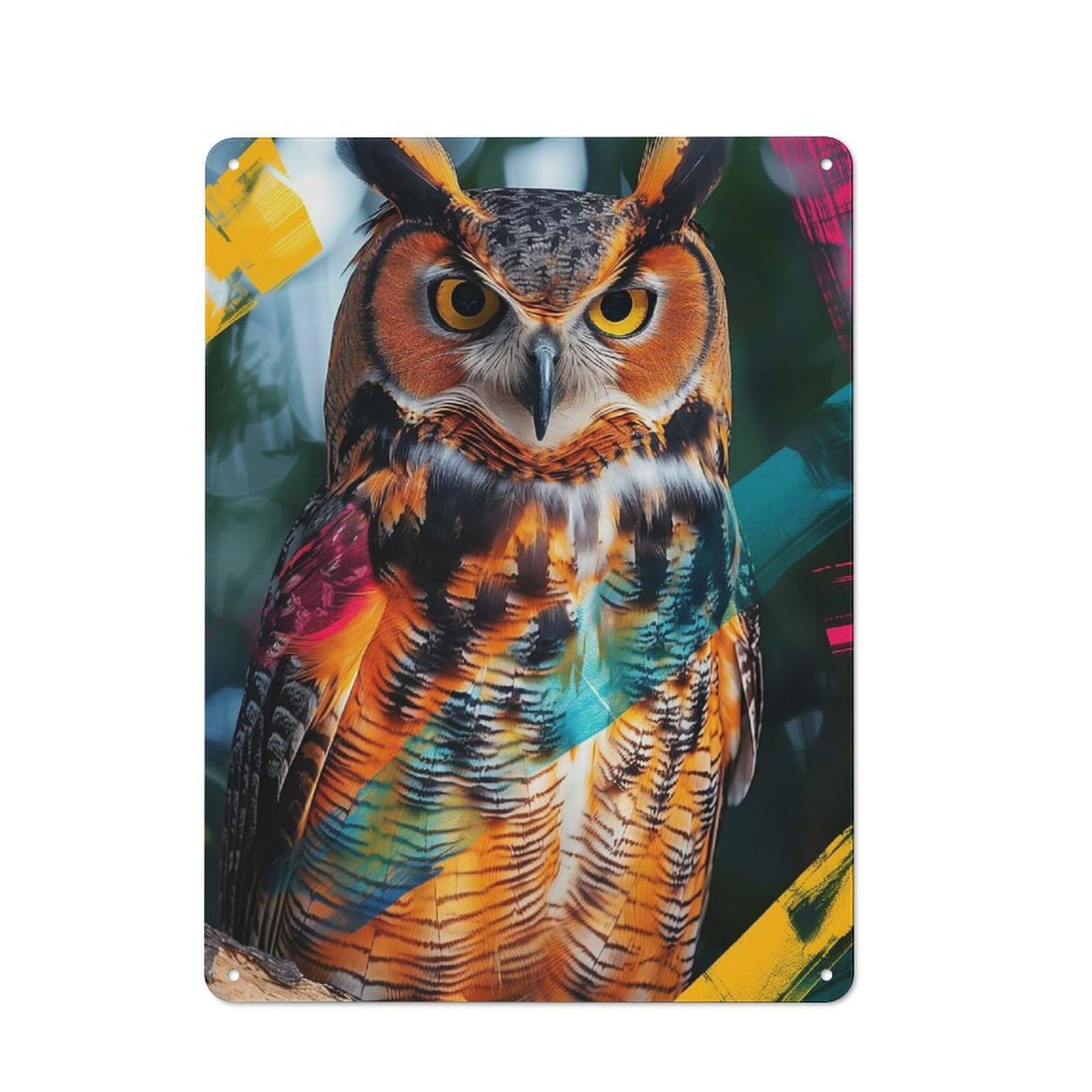 Junmoney Colorful Owl With Abstract Strokes Cottage Tin Sign 40X30cm Featuring Porch Wall Decor For Shed, Garden Room, Porch Or Garage