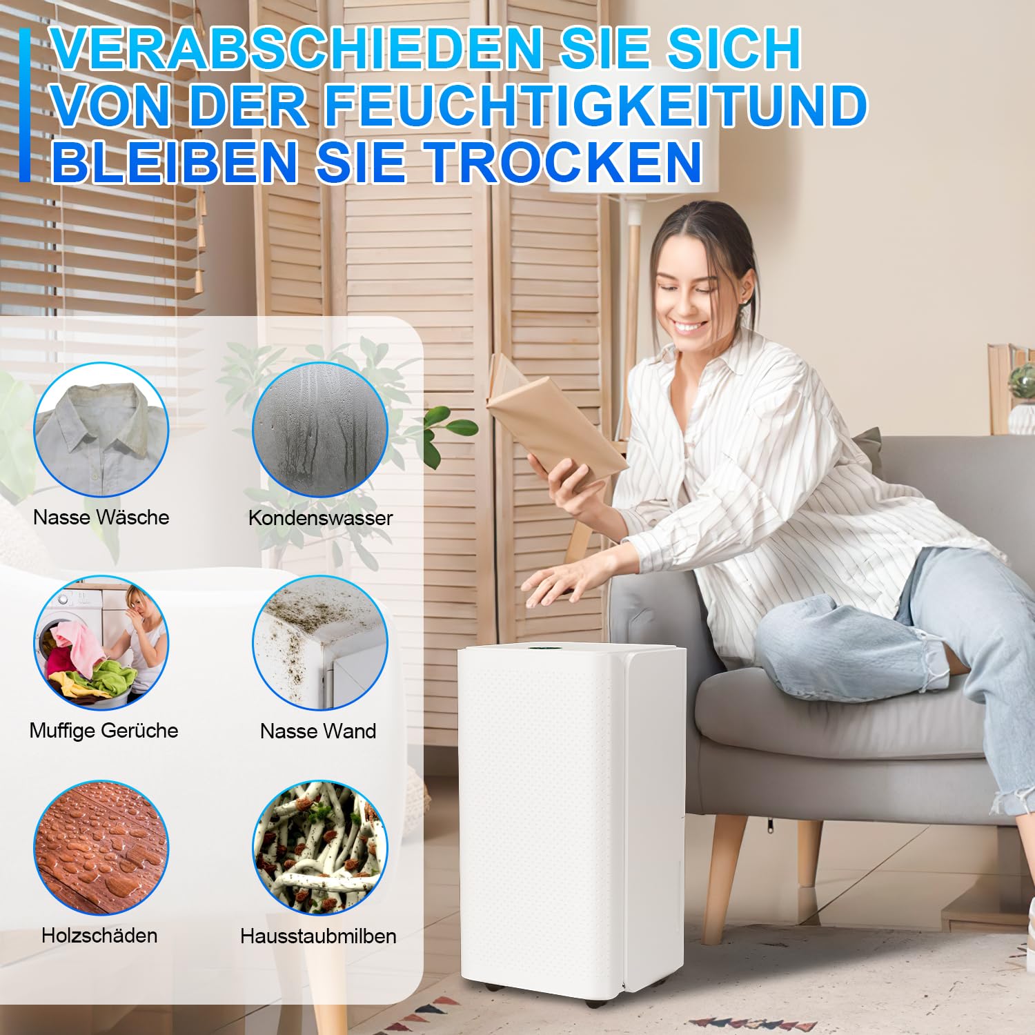 Randaco Osuszacz powietrza 16 l w 24 h wydajność osuszania, wielkość pomieszczenia ok. 15-20 m² z wyświetlaczem LED, bardzo cichy, suszenie prania, timer, ochrona przed wilgocią, pleśnią, filtrowaniem