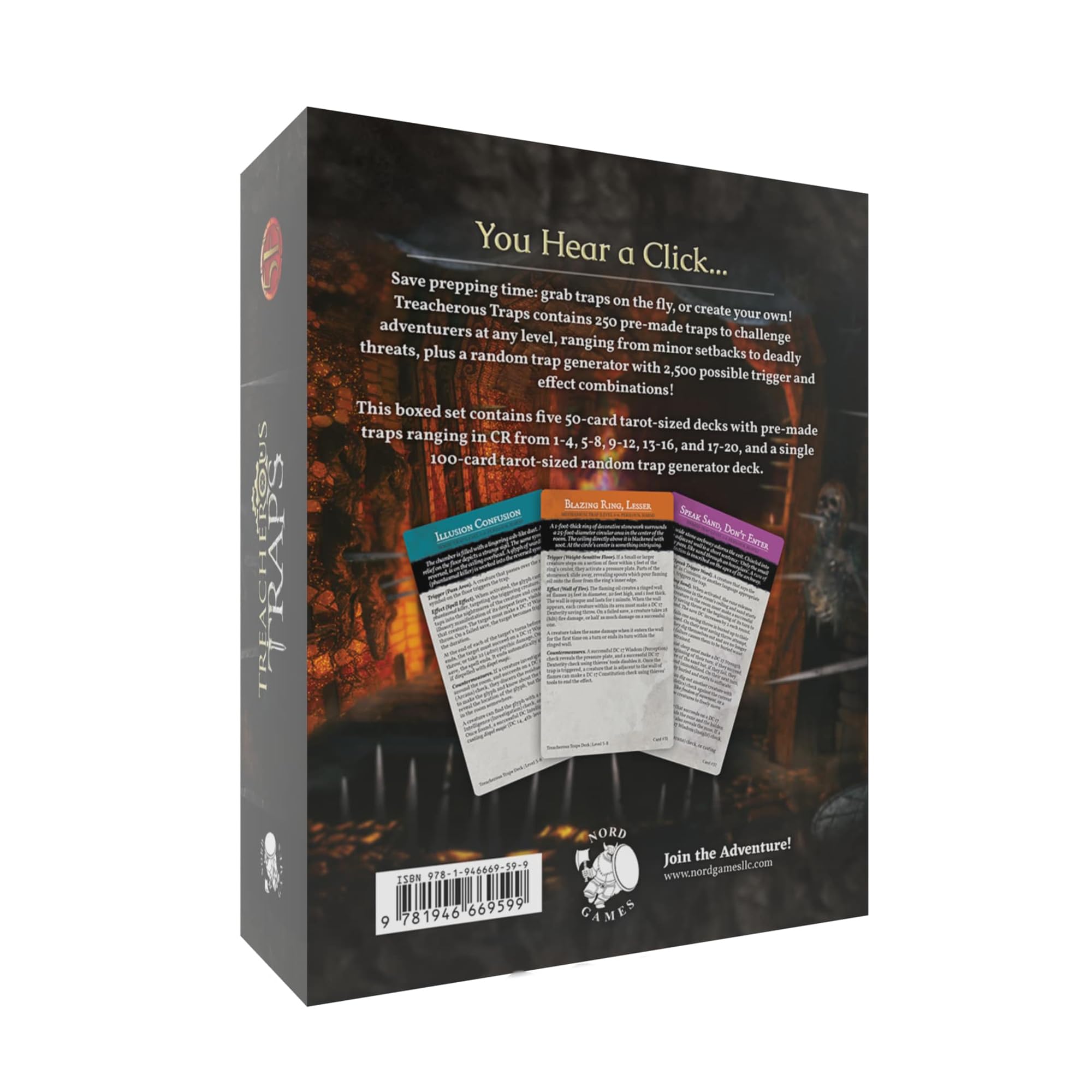 Nord Games: Treacherous Traps: Boxed Set - 5e RPG Storytelling Cards, 350 Tarot-Karten von vorgefertigten & zufälligen Fallengeneratoren, D&D Rollenspiel