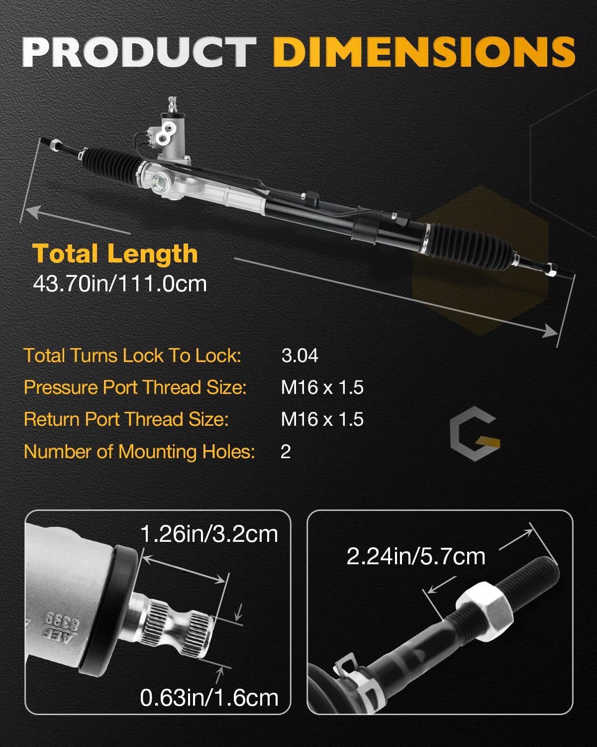 Hydraulic Power Steering Rack and Pinion, Compatible with 2010-2012 Hyundai Santa Fe, 2011-2013 Kia Sorento, Power Steering Gear Assembly, Replace# 577000W100 26-2450 97-2450