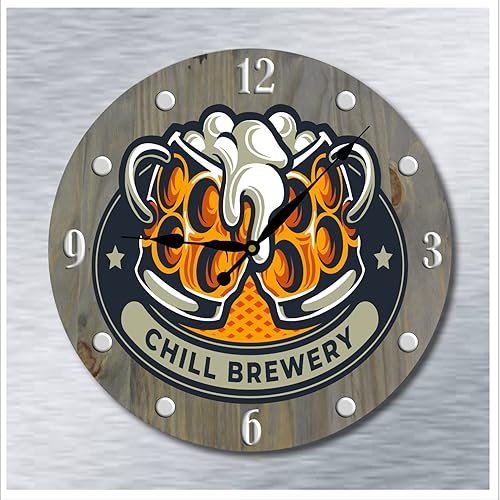 Chill Beer Aged Look, Wood Clock - 24 Inch Real Wood Wall Clock - Vintage Decorative Wooden Wall Clocks Rustic Clock