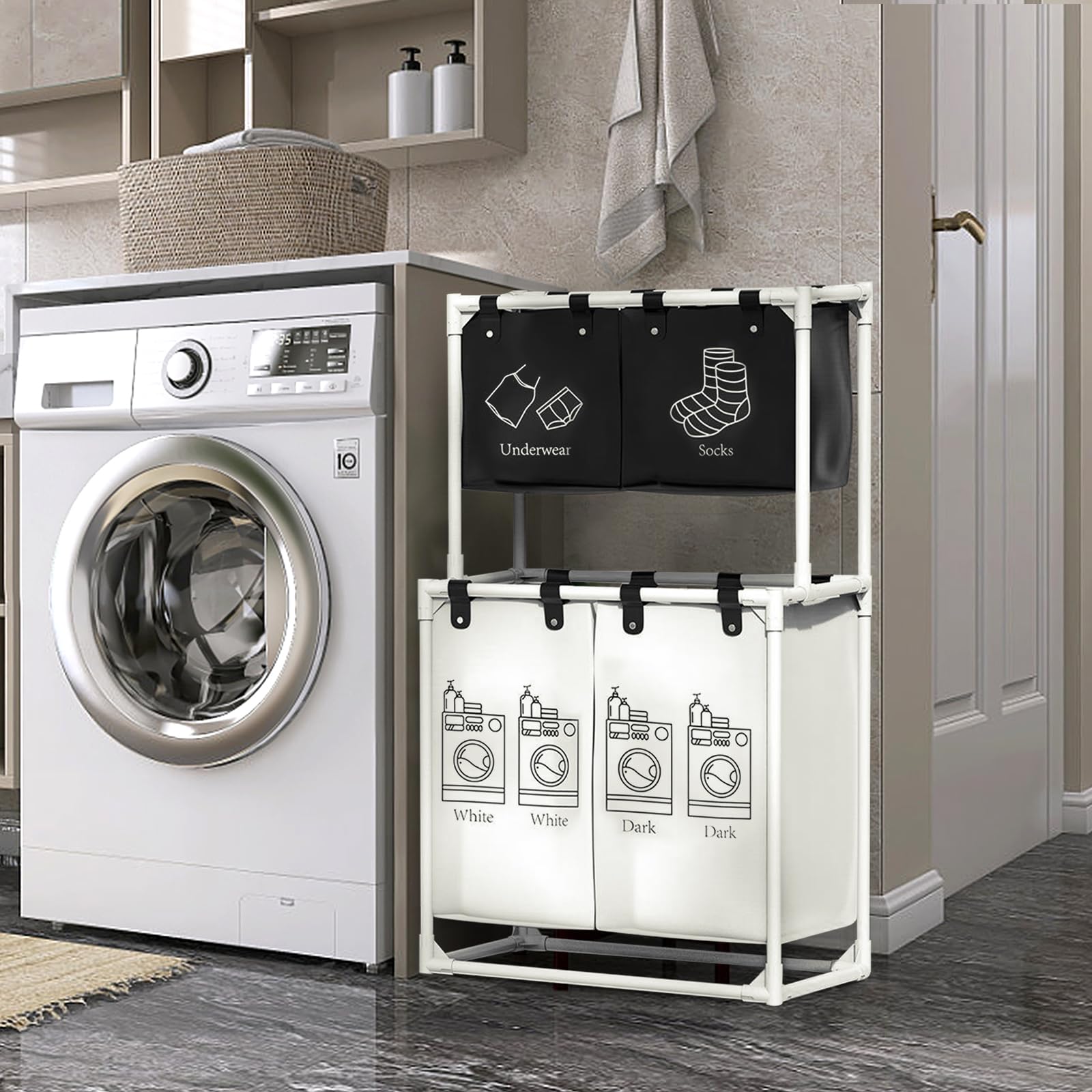 Cesto impermeabile, 4 cesti assortiti verticali, Cesti per la biancheria, Bagno, Ordinamento