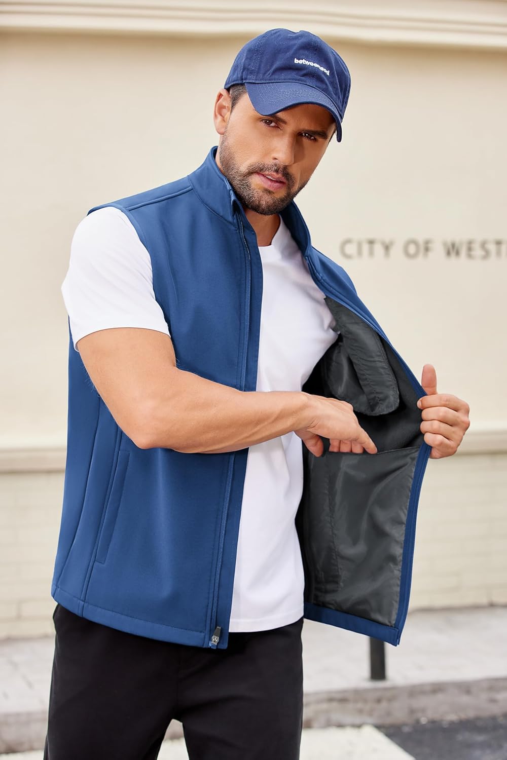 COOFANDY Mens Softshell Vest Lightweight Sleeveless Windproof Jacket Fleece Lined Vest With Pocket, Navy Blue, Large - Image 3