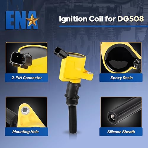 Miniatura 5 de ENA Juego de 8 bobinas de encendido amarillas y bujía de platino compatibles con Lincoln Mercury Ford F150 E150 E250 Expedition Explorer Crown