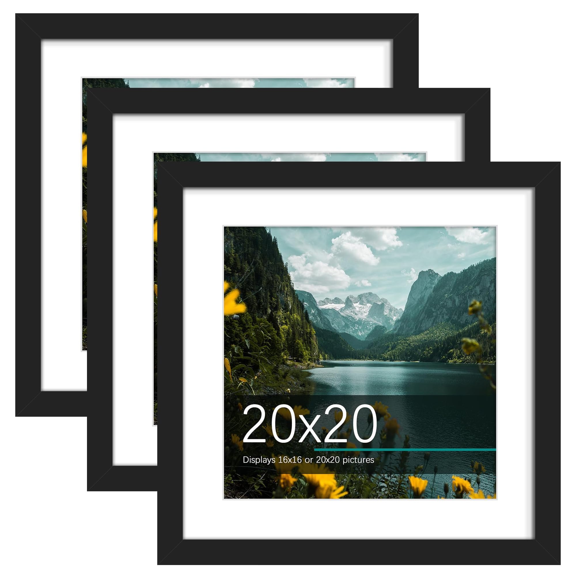 Picrit 20x20 Black Picture Frame, Poster Frame for Wall, 3 Pack.