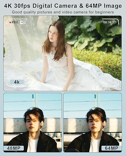 Miniatura 2 de FLATIC Cámara digital, cámaras 4K de 64 MP para fotografía con tarjeta de 64 GB, cámara de vlogging con zoom 18X para YouTube con pantalla abatible