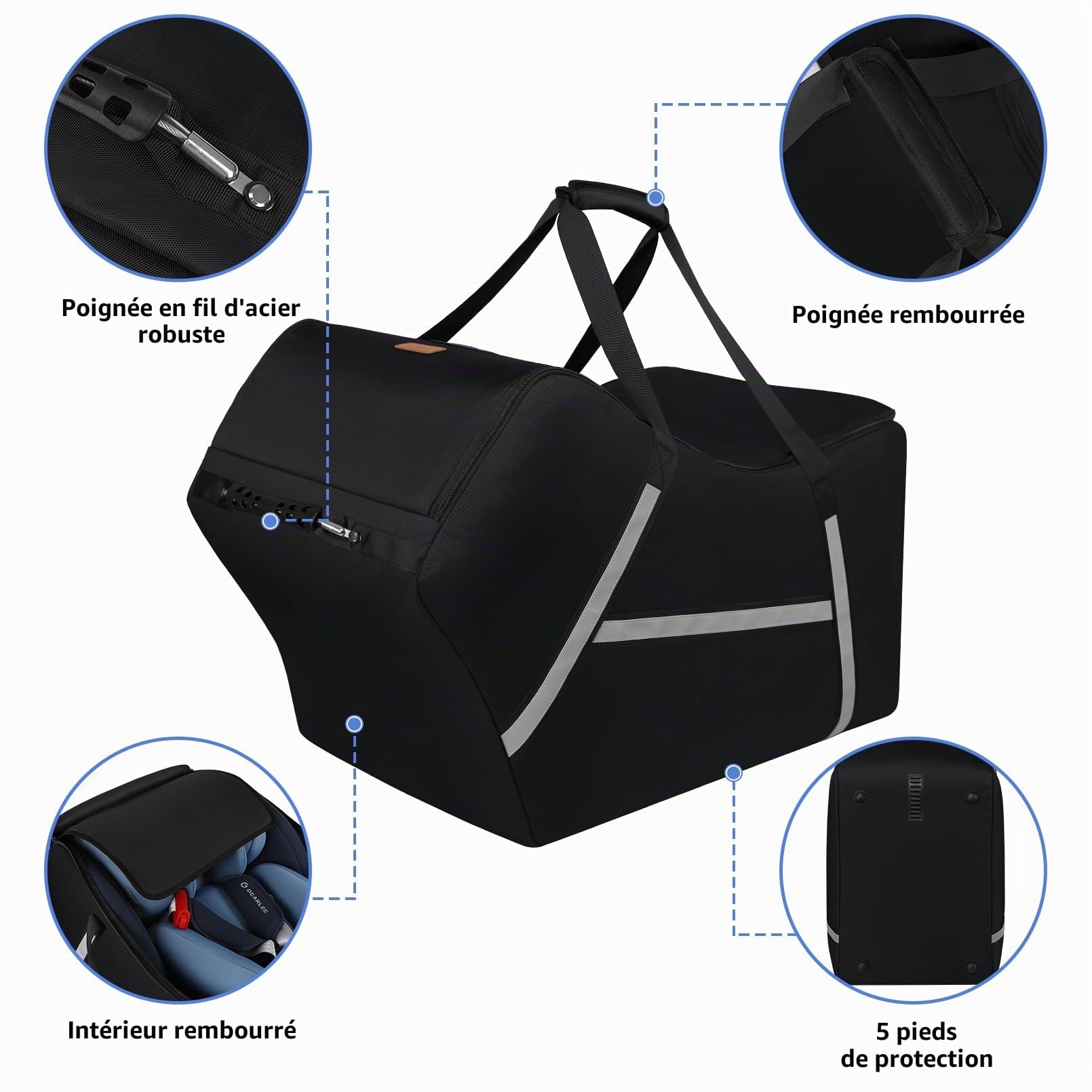Sac de voyage pour siège auto bébé pour avion, compatible avec tous les sièges auto et bases Nuna Pipa, Chicco KeyFit 30 et base, sacs de siège auto rembourrés pour voyage en avion, sac