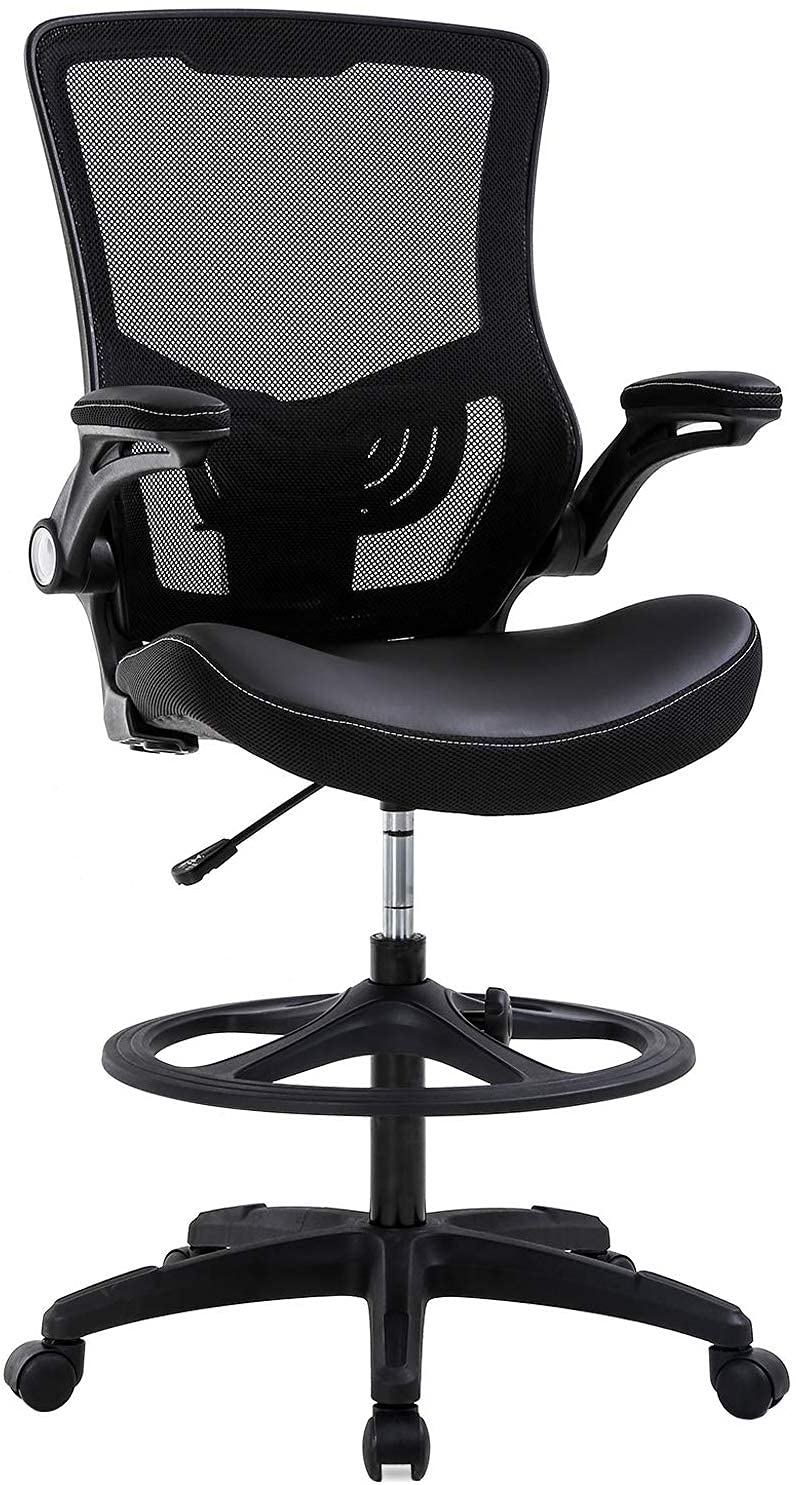 Misolant Silla De Dibujo Sin Brazos, Silla De Oficina Alta Con Anillo Reposapiés Para Escritorio De Pie, Pequeña Silla De Oficina Ejecutiva De Piel Sintética Con Altura Ajustable Para Escritorio De