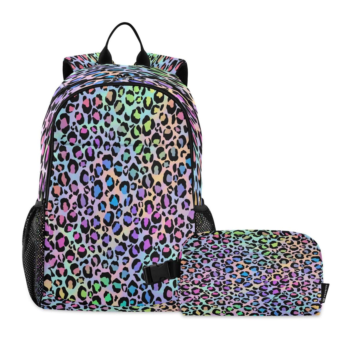 Sac à dos léopard coloré avec sac à déjeuner assorti ultra léger pour enfants