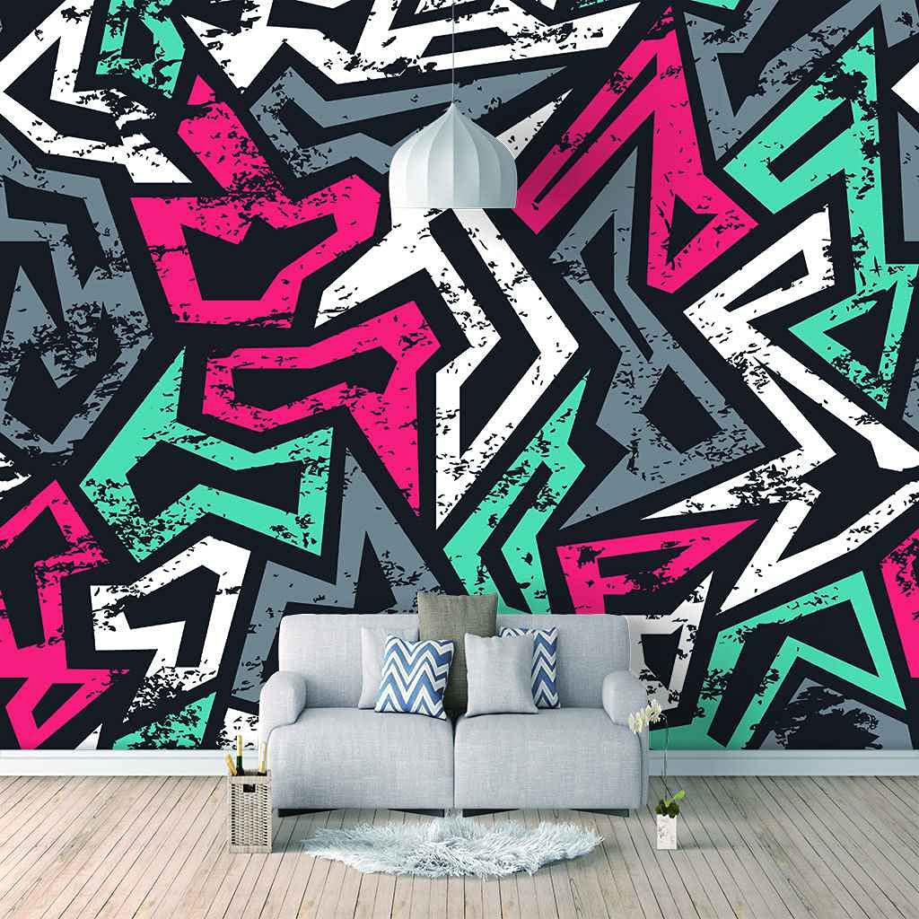 Papier peint graffiti pour chambre d'ado et salon moderne 350x256 cm