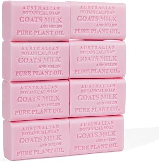 Australian Botanical Soap, Goat Milk Soap and Melon, 6.6 oz. Bars, Triple Milled Body Cleanser, Made in Australia with African Shea Butter and Native Goat Milk, All Skin Types, Pack of 8