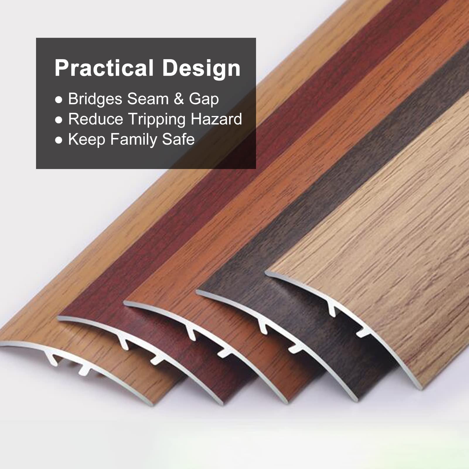 HARFINGTON 10FT Self-Adhesive Floor Transition Strip – PVC Wood-Grain Trim, Waterproof, 1.97" Wide, For Floor Gaps & Carpet Edges (Coffee)
