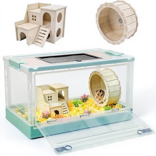 Jaulas portátiles y plegables para hámster con ruedas, hábitat de castillo y rueda de ejercicio, fáciles de mover y almacenar, adecuadas para