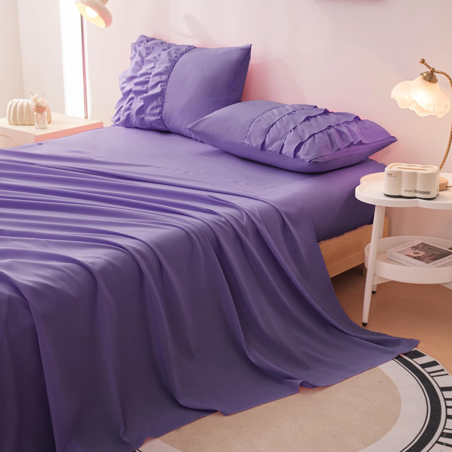 Teen Purple Princess Dress Comforter Set Full Size, 5 Pcs Bed in a Bag Girls Full, Girl Purple Ruffled Bedding Set, Teen Bedding Sets for Girl Kids with Sheets C-purple 01 Full(5-pieces)