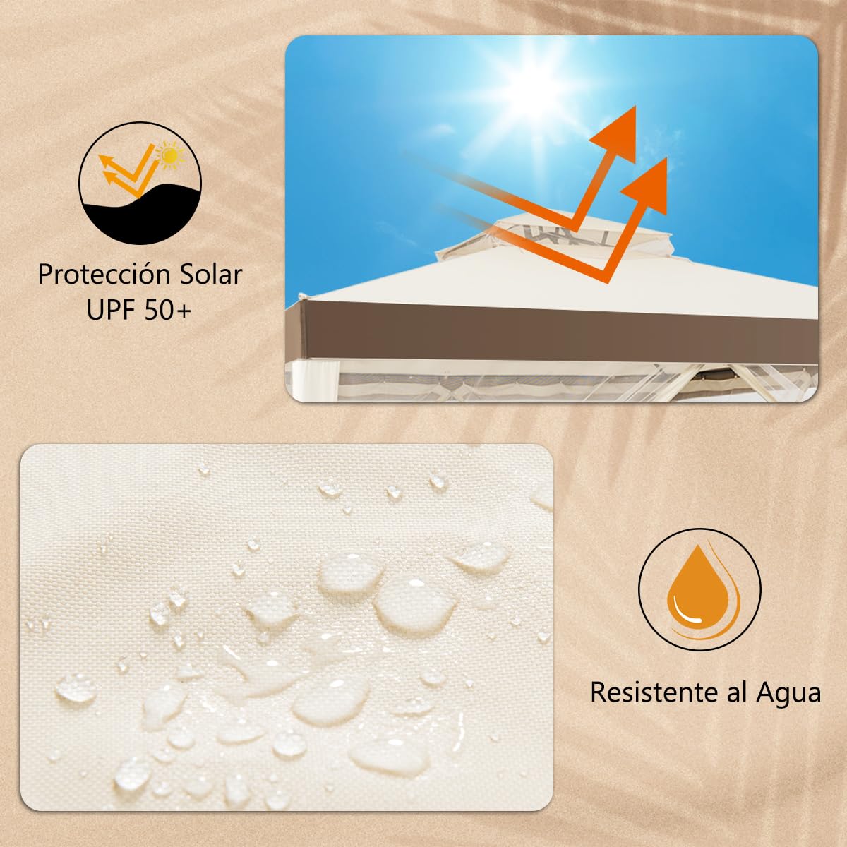 RELAX4LIFE Carpa 3x3m con Mosquitera, Tela Impermeable, Doble Techo, UPF 50+, Cortinas de Malla Extraíbles con Cremallera, Pergola de Jardín con Estacas de Tierra para Patio y Terraza (Beige)
